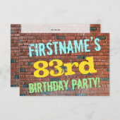 Brick Wall Graffiti 83. Geburtstag + Name Einladung (Vorne/Hinten)