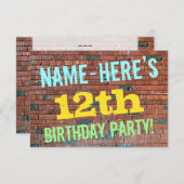 Brick Wall Graffiti Inspiriert 12. Geburtstag + Na Einladung (Vorne/Hinten)