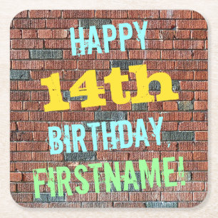 Brick Wall Graffiti Inspiriert 14. Geburtstag + Na Rechteckiger Pappuntersetzer