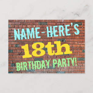 Brick Wall Graffiti Inspiriert 18. Geburtstag + Na Einladung