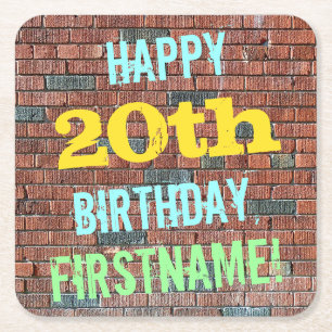 Brick Wall Graffiti Inspiriert 20. Geburtstag + Na Rechteckiger Pappuntersetzer