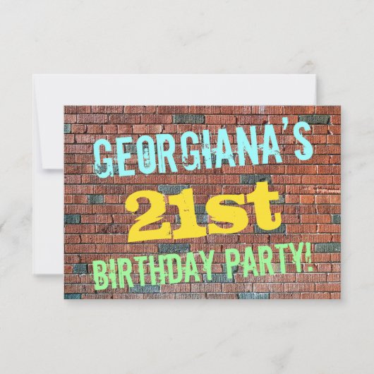Brick Wall Graffiti Inspiriert 21. Geburtstag + Na Einladung (Vorderseite)