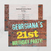 Brick Wall Graffiti Inspiriert 21. Geburtstag + Na Einladung (Vorne/Hinten)