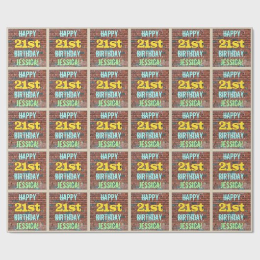 Brick Wall Graffiti Inspiriert 21. Geburtstag + Na Geschenkpapier (Flach)