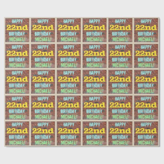 Brick Wall Graffiti Inspiriert 22. Geburtstag + Na Geschenkpapier (Flach)