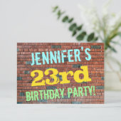 Brick Wall Graffiti Inspiriert 23. Geburtstag + Na Einladung (Stehend Vorderseite)