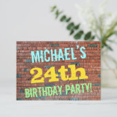Brick Wall Graffiti Inspiriert 24. Geburtstag + Na Einladung (Stehend Vorderseite)