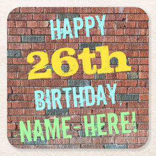 Brick Wall Graffiti Inspiriert 26. Geburtstag + Na Rechteckiger Pappuntersetzer