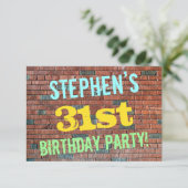 Brick Wall Graffiti Inspiriert 31. Geburtstag + Na Einladung (Stehend Vorderseite)