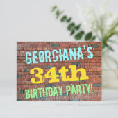 Brick Wall Graffiti Inspiriert 34. Geburtstag + Na Einladung (Stehend Vorderseite)