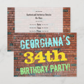 Brick Wall Graffiti Inspiriert 34. Geburtstag + Na Einladung (Vorne/Hinten)