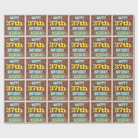 Brick Wall Graffiti Inspiriert 37. Geburtstag + Na Geschenkpapier (Flach)
