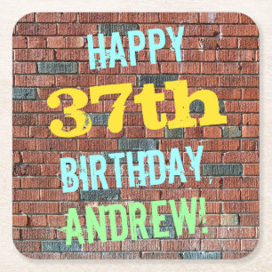 Brick Wall Graffiti Inspiriert 37. Geburtstag + Na Rechteckiger Pappuntersetzer