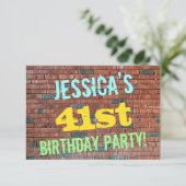 Brick Wall Graffiti Inspiriert 41. Geburtstag + Na Einladung (Stehend Vorderseite)