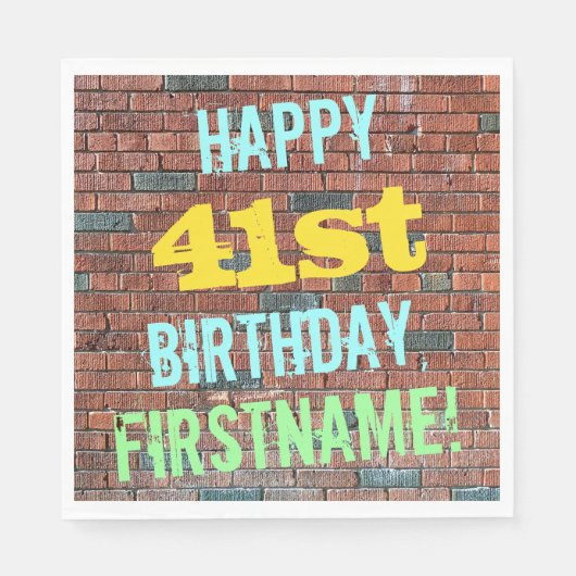 Brick Wall Graffiti Inspiriert 41. Geburtstag + Na Serviette (Vorderseite)