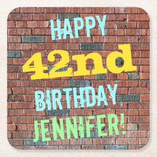 Brick Wall Graffiti Inspiriert 42. Geburtstag + Na Rechteckiger Pappuntersetzer