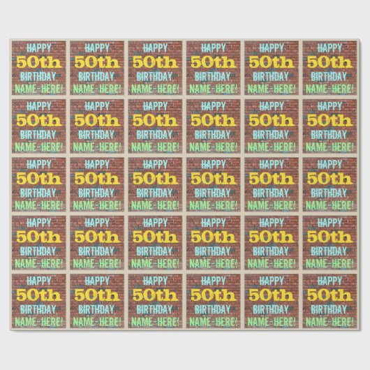 Brick Wall Graffiti Inspiriert 50. Geburtstag + Na Geschenkpapier (Flach)