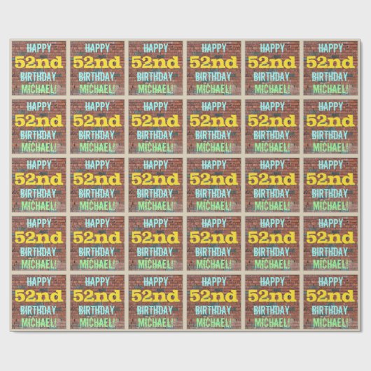 Brick Wall Graffiti Inspiriert 52. Geburtstag + Na Geschenkpapier (Flach)