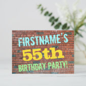 Brick Wall Graffiti Inspiriert 55. Geburtstag + Na Einladung (Stehend Vorderseite)