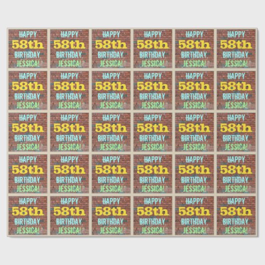Brick Wall Graffiti Inspiriert 58. Geburtstag + Na Geschenkpapier (Flach)