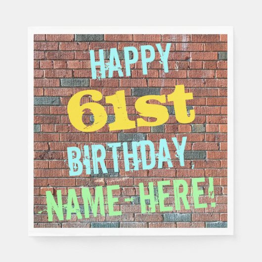 Brick Wall Graffiti Inspiriert 61. Geburtstag + Na Serviette (Vorderseite)