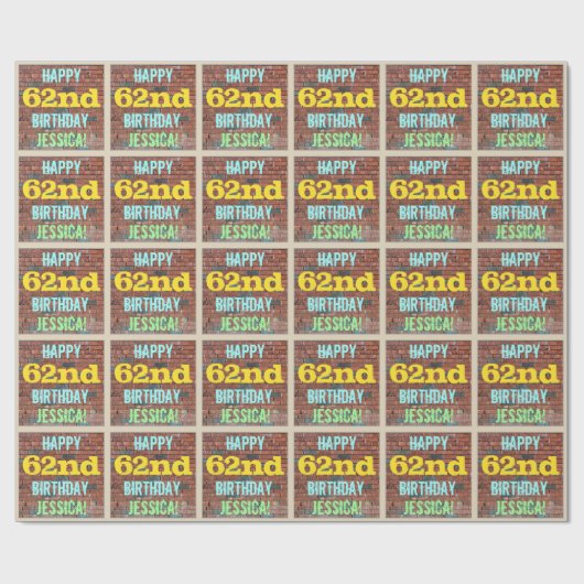 Brick Wall Graffiti Inspiriert 62. Geburtstag + Na Geschenkpapier (Flach)