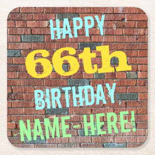 Brick Wall Graffiti Inspiriert 66. Geburtstag + Na Rechteckiger Pappuntersetzer