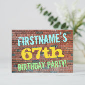 Brick Wall Graffiti Inspiriert 67. Geburtstag + Na Einladung (Stehend Vorderseite)