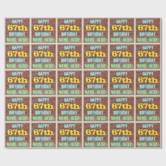 Brick Wall Graffiti Inspiriert 67. Geburtstag + Na Geschenkpapier (Flach)
