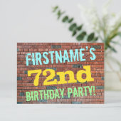Brick Wall Graffiti Inspiriert 72. Geburtstag + Na Einladung (Stehend Vorderseite)