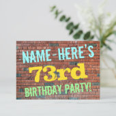 Brick Wall Graffiti Inspiriert 73. Geburtstag + Na Einladung (Stehend Vorderseite)