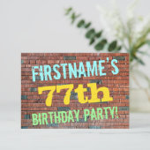 Brick Wall Graffiti Inspiriert 77. Geburtstag + Na Einladung (Stehend Vorderseite)