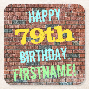Brick Wall Graffiti Inspiriert 79. Geburtstag + Na Rechteckiger Pappuntersetzer