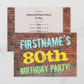 Brick Wall Graffiti Inspiriert 80. Geburtstag + Na Einladung (Vorne/Hinten)