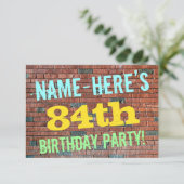 Brick Wall Graffiti Inspiriert 84. Geburtstag + Na Einladung (Stehend Vorderseite)