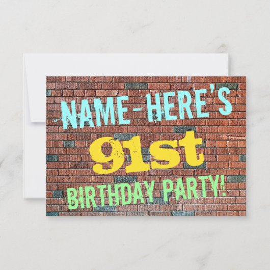 Brick Wall Graffiti Inspiriert 91. Geburtstag + Na Einladung (Vorderseite)