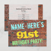 Brick Wall Graffiti Inspiriert 91. Geburtstag + Na Einladung (Vorne/Hinten)