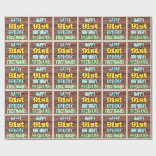 Brick Wall Graffiti Inspiriert 91. Geburtstag + Na Geschenkpapier (Flach)