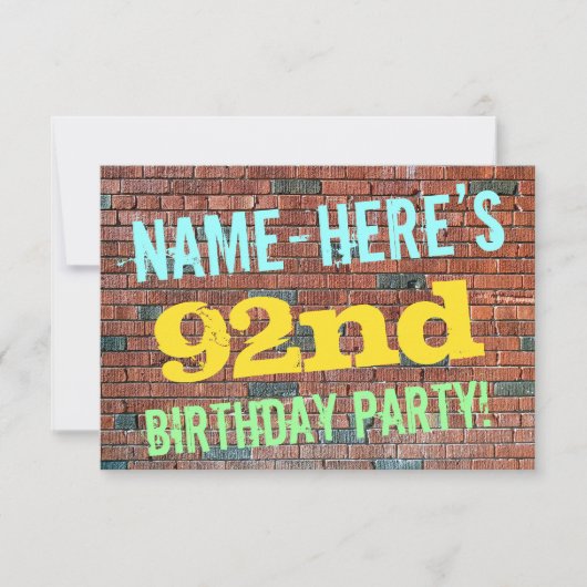 Brick Wall Graffiti Inspiriert 92. Geburtstag + Na Einladung (Vorderseite)