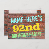 Brick Wall Graffiti Inspiriert 92. Geburtstag + Na Einladung (Vorne/Hinten)