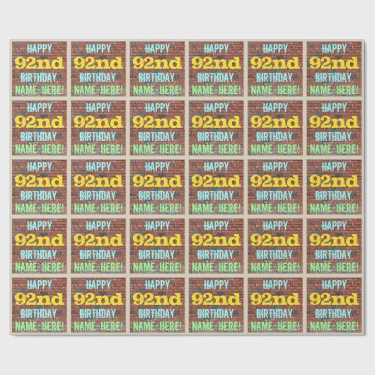 Brick Wall Graffiti Inspiriert 92. Geburtstag + Na Geschenkpapier (Flach)
