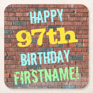 Brick Wall Graffiti Inspiriert 97. Geburtstag + Na Rechteckiger Pappuntersetzer