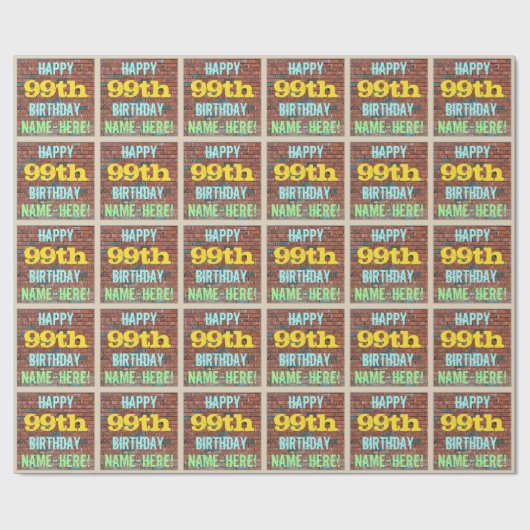 Brick Wall Graffiti Inspiriert 99. Geburtstag + Na Geschenkpapier (Flach)