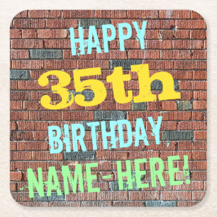Brick Wall Graffiti inspirierter 35. Geburtstag + Rechteckiger Pappuntersetzer