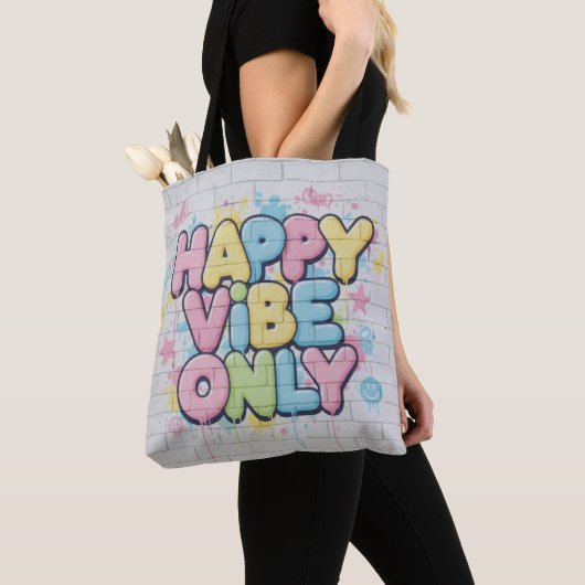 Brick with Colorful Text Saying “ Happy Vibe Only” Tasche (Von Nahem)