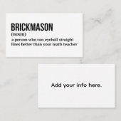 Bricklayer Funny Definition Card Visitenkarte (Vorne/Hinten)