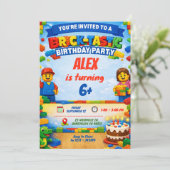 Bricks Colorful Boy Birthday Party Invitation Einladung (Stehend Vorderseite)