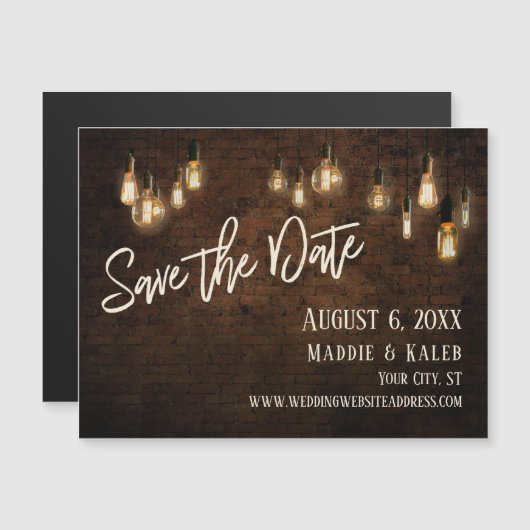 Bricks Edison Lights Save the Date Magnetkarte (Vorne/Hinten)