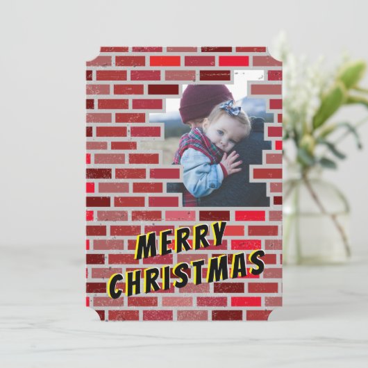 Bricks Mauerwerk Stone Worker Blockiert Weihnachts Einladung (Stehend Vorderseite)