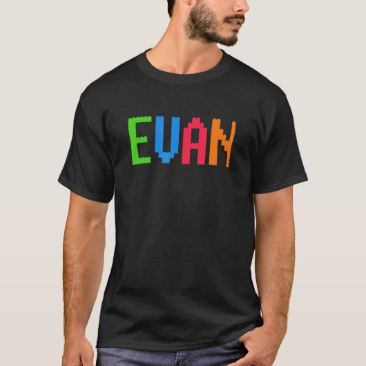 Bricks Thema Evan Boys Name Custom Preschool Block T-Shirt (Vorderseite)